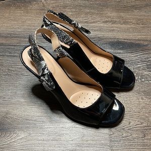 NEW Geox Respira Italian Patent Black with Snake Skin Heels Size 35 (US 5)